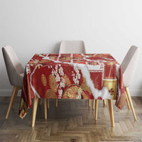 Hawaii Japanese Culture Red Tablecloth Spring Cranes Aloha Pattern