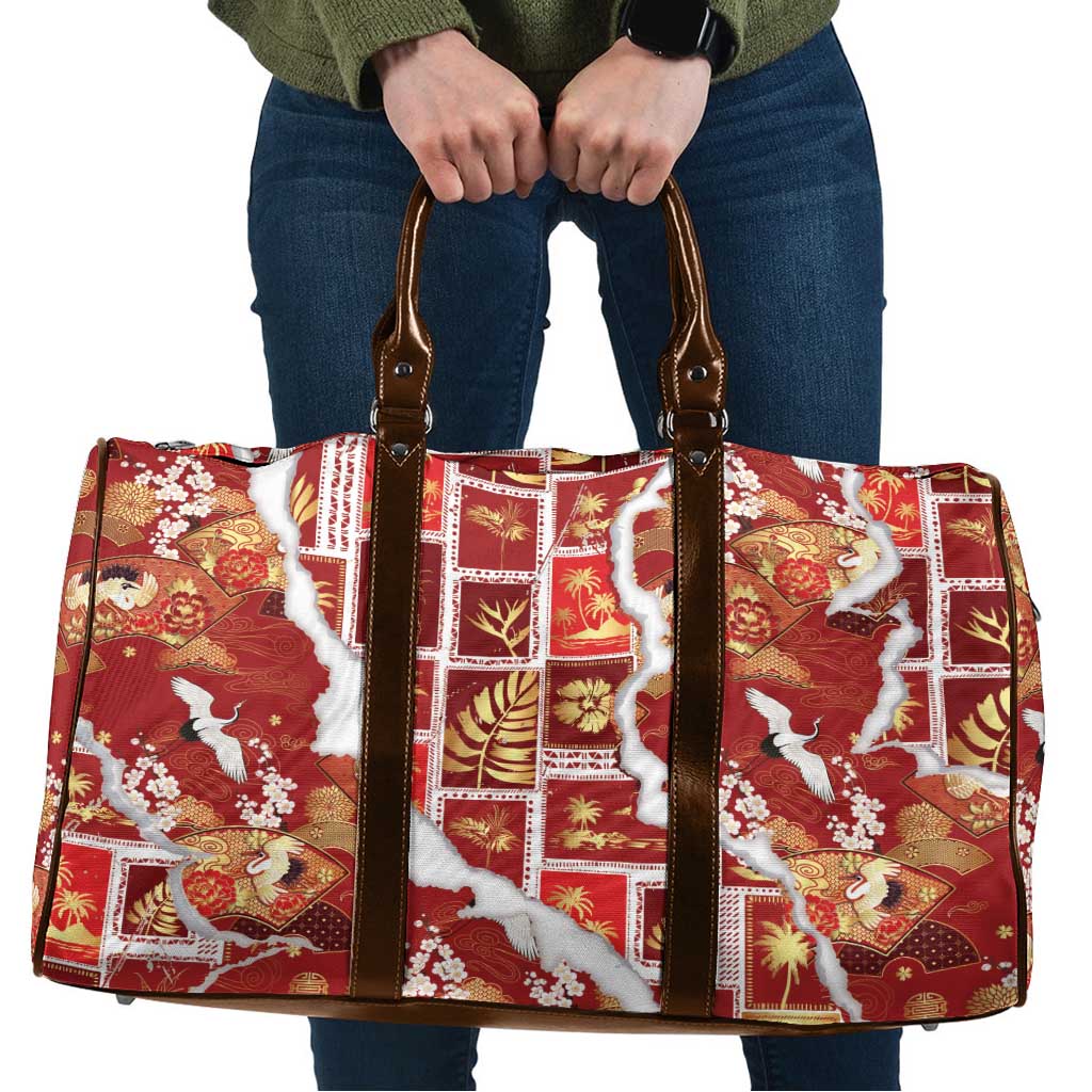 Hawaii Japanese Culture Red Travel Bag Spring Cranes Aloha Pattern LT01 Red - Polynesian Pride