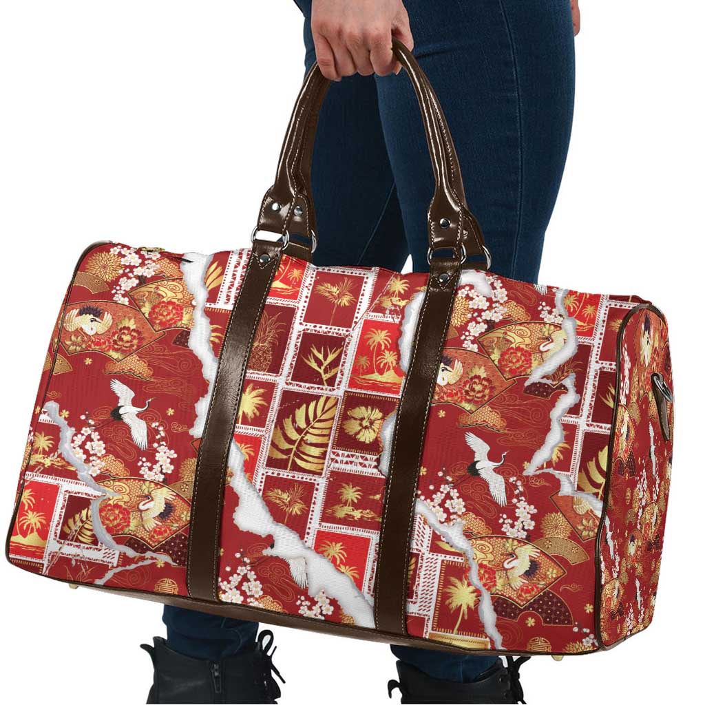 Hawaii Japanese Culture Red Travel Bag Spring Cranes Aloha Pattern LT01 - Polynesian Pride