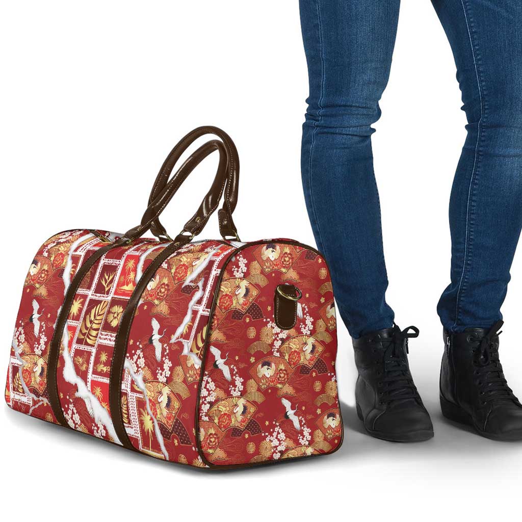 Hawaii Japanese Culture Red Travel Bag Spring Cranes Aloha Pattern LT01 - Polynesian Pride
