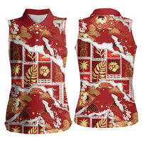 Hawaii Japanese Culture Red Women Sleeveless Polo Shirt Spring Cranes Aloha Pattern