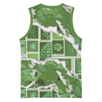 Hawaii Japanese Culture Sage Green Basketball Jersey Spring Cranes Aloha Pattern
