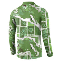 Hawaii Japanese Culture Sage Green Button Sweatshirt Spring Cranes Aloha Pattern