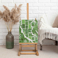 Hawaii Japanese Culture Sage Green Canvas Wall Art Spring Cranes Aloha Pattern
