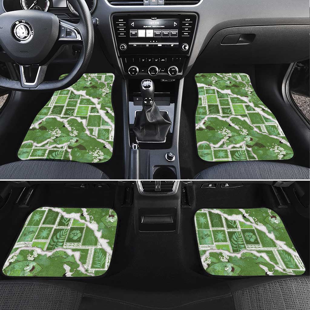 Hawaii Japanese Culture Sage Green Car Mats Spring Cranes Aloha Pattern