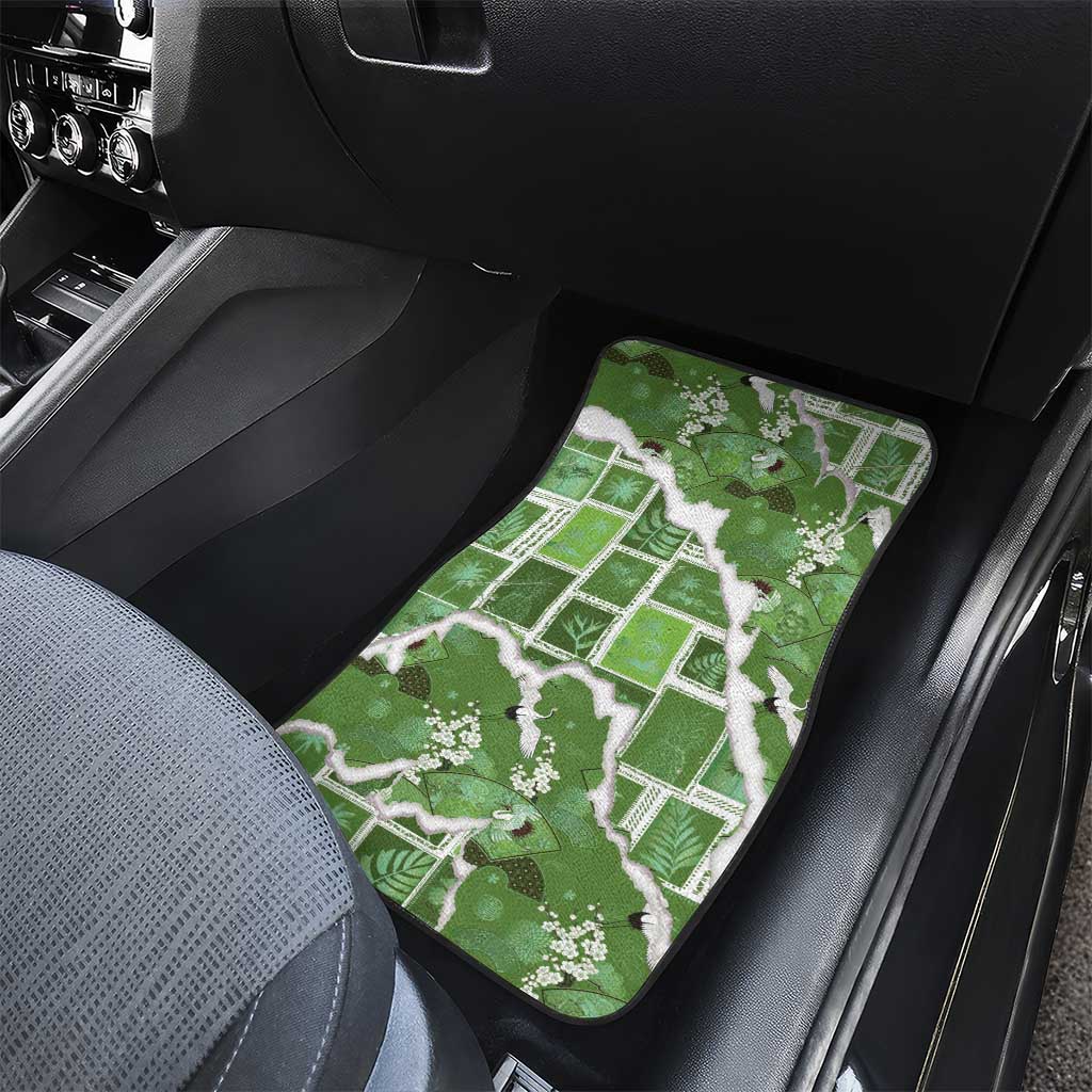 Hawaii Japanese Culture Sage Green Car Mats Spring Cranes Aloha Pattern