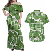 Hawaii Japanese Culture Sage Green Couples Matching Off Shoulder Maxi Dress and Hawaiian Shirt Spring Cranes Aloha Pattern LT01 Sage - Polynesian Pride
