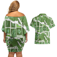Hawaii Japanese Culture Sage Green Couples Matching Off Shoulder Short Dress and Hawaiian Shirt Spring Cranes Aloha Pattern LT01 - Polynesian Pride