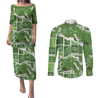 Hawaii Japanese Culture Sage Green Couples Matching Puletasi and Long Sleeve Button Shirt Spring Cranes Aloha Pattern LT01 Sage - Polynesian Pride