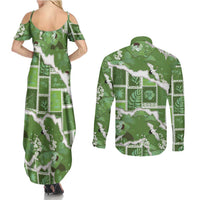 Hawaii Japanese Culture Sage Green Couples Matching Summer Maxi Dress and Long Sleeve Button Shirt Spring Cranes Aloha Pattern