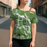 Hawaii Japanese Culture Sage Green Cross Shoulder Shirt Spring Cranes Aloha Pattern