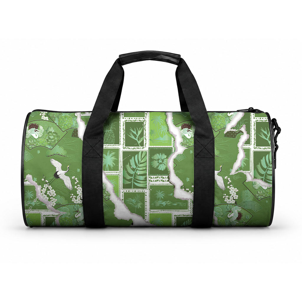 Hawaii Japanese Culture Sage Green Duffle Bag Spring Cranes Aloha Pattern LT01 One size Sage - Polynesian Pride