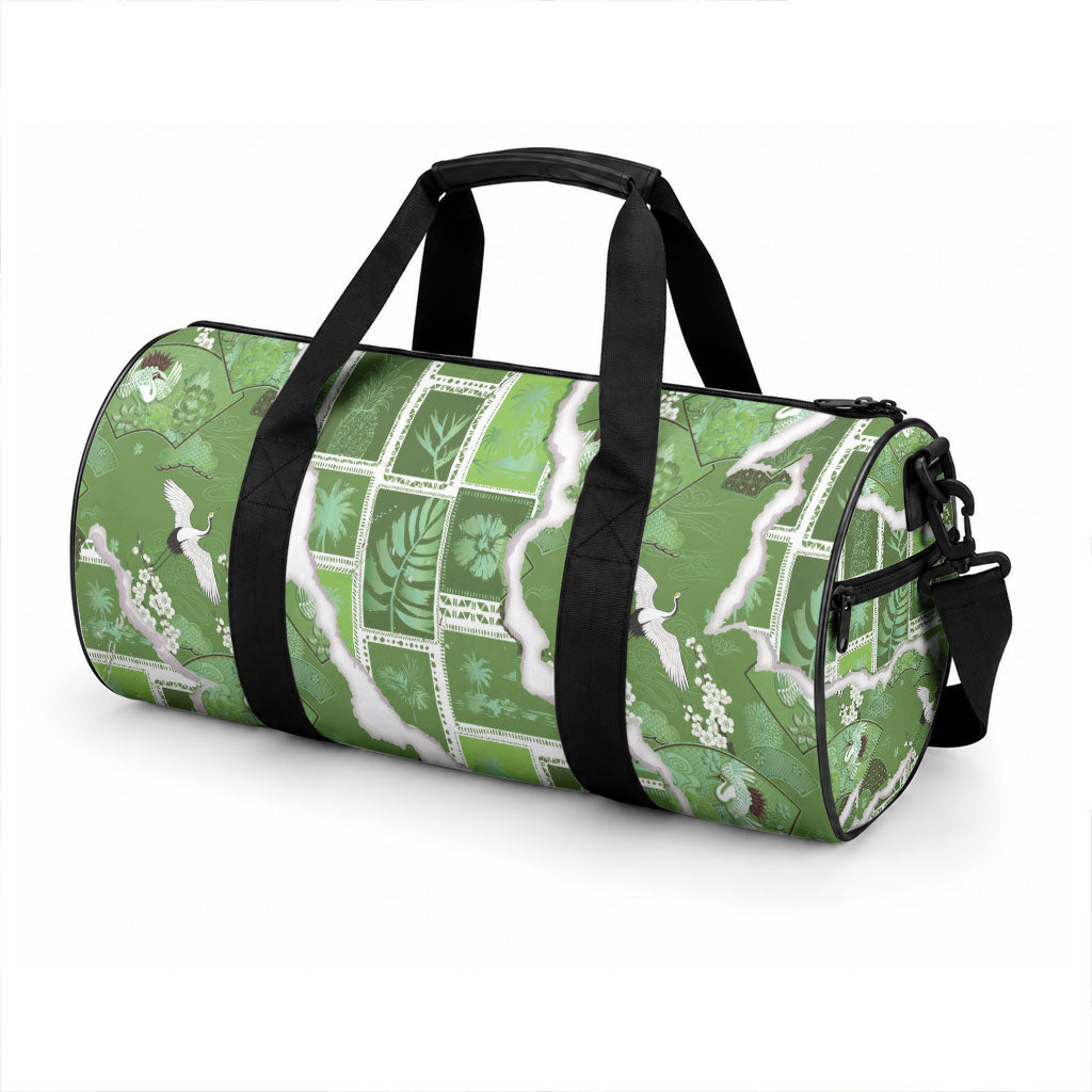Hawaii Japanese Culture Sage Green Duffle Bag Spring Cranes Aloha Pattern LT01 - Polynesian Pride