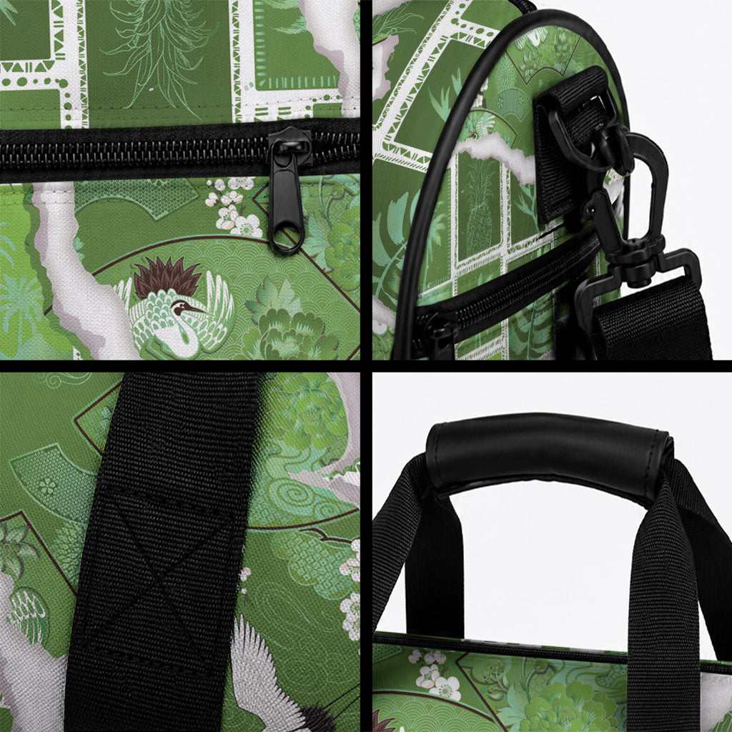 Hawaii Japanese Culture Sage Green Duffle Bag Spring Cranes Aloha Pattern LT01 - Polynesian Pride