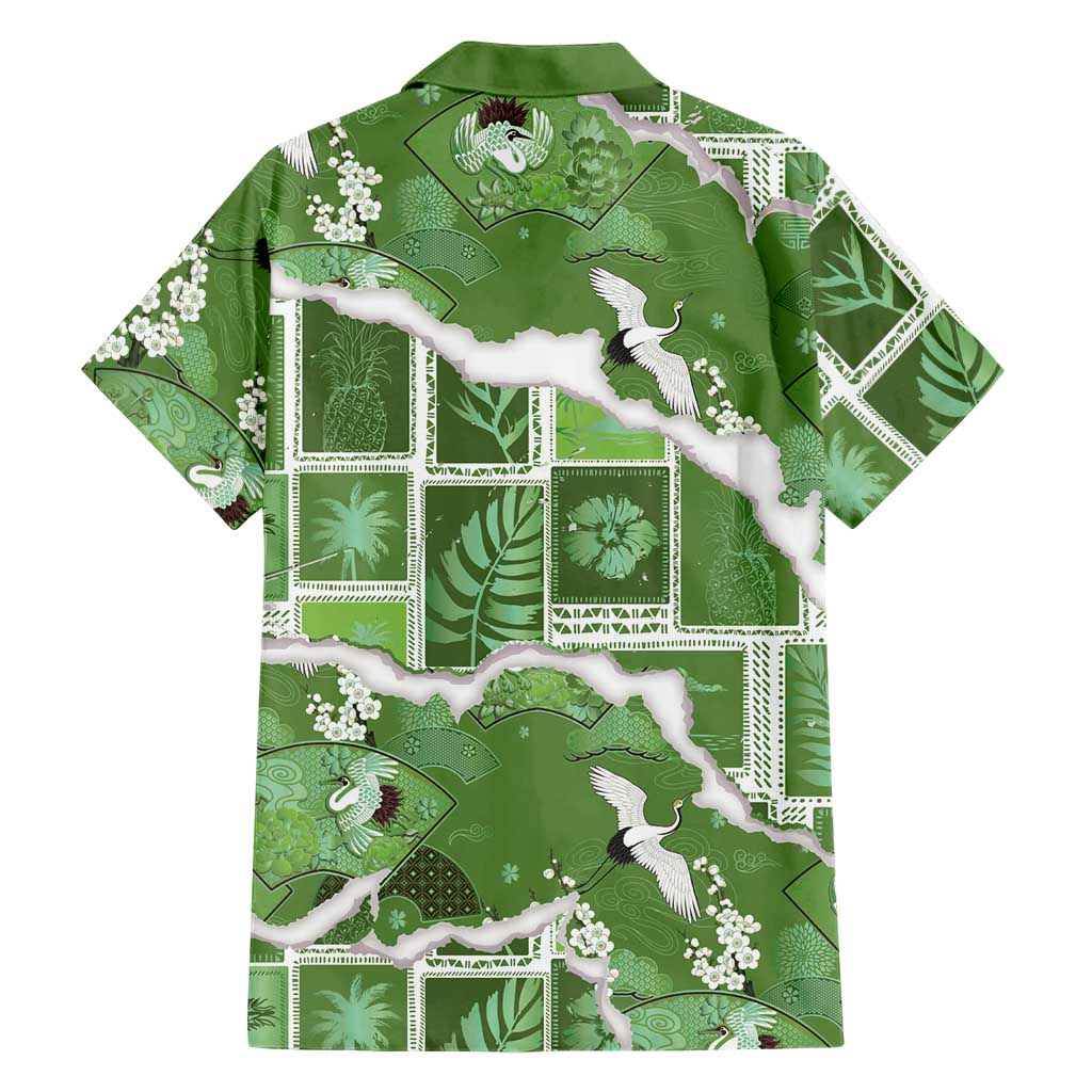Hawaii Japanese Culture Sage Green Family Matching Mermaid Dress and Hawaiian Shirt Spring Cranes Aloha Pattern LT01 - Polynesian Pride