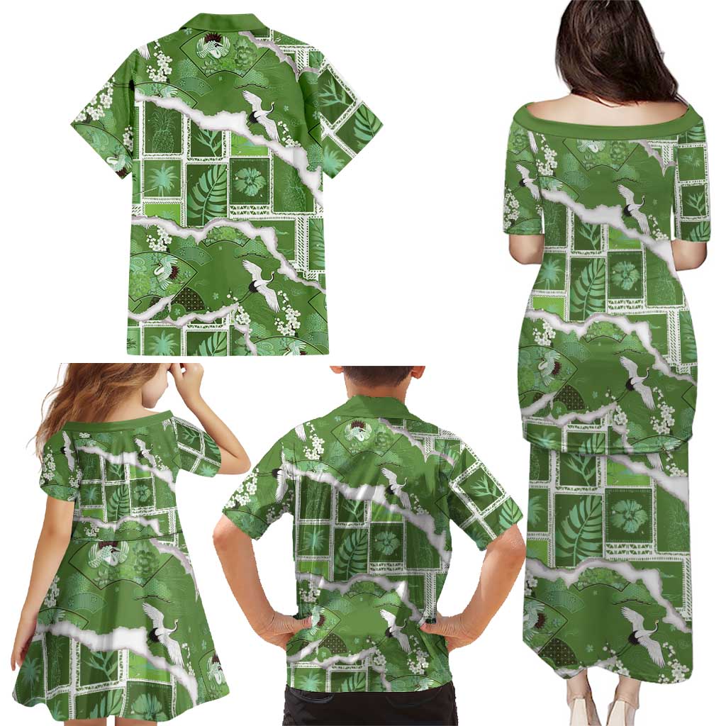 Hawaii Japanese Culture Sage Green Family Matching Puletasi and Hawaiian Shirt Spring Cranes Aloha Pattern LT01 - Polynesian Pride
