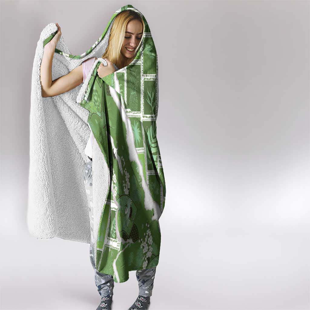 Hawaii Japanese Culture Sage Green Hooded Blanket Spring Cranes Aloha Pattern