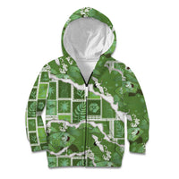 Hawaii Japanese Culture Sage Green Kid Hoodie Spring Cranes Aloha Pattern
