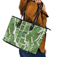 Hawaii Japanese Culture Sage Green Leather Tote Bag Spring Cranes Aloha Pattern