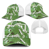 Hawaii Japanese Culture Sage Green Mesh Trucker Cap Spring Cranes Aloha Pattern