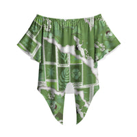 Hawaii Japanese Culture Sage Green Off Shoulder Wrap Waist Top Spring Cranes Aloha Pattern LT01 Sage - Polynesian Pride