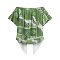 Hawaii Japanese Culture Sage Green Off Shoulder Wrap Waist Top Spring Cranes Aloha Pattern LT01 - Polynesian Pride