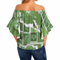 Hawaii Japanese Culture Sage Green Off Shoulder Wrap Waist Top Spring Cranes Aloha Pattern LT01 - Polynesian Pride