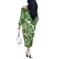 Hawaii Japanese Culture Sage Green Off The Shoulder Long Sleeve Dress Spring Cranes Aloha Pattern LT01 - Polynesian Pride
