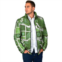 Hawaii Japanese Culture Sage Green Padded Jacket Spring Cranes Aloha Pattern