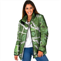 Hawaii Japanese Culture Sage Green Padded Jacket Spring Cranes Aloha Pattern