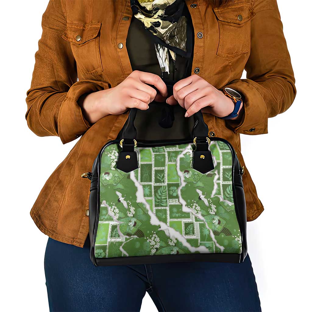 Hawaii Japanese Culture Sage Green Shoulder Handbag Spring Cranes Aloha Pattern