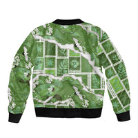 Hawaii Japanese Culture Sage Green Sleeve Zip Bomber Jacket Spring Cranes Aloha Pattern