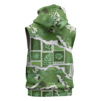 Hawaii Japanese Culture Sage Green Sleeveless Zip Hoodie Spring Cranes Aloha Pattern