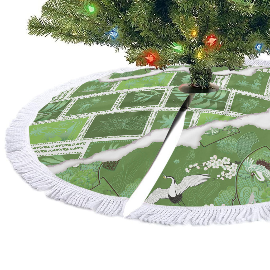 Hawaii Japanese Culture Sage Green Tree Skirt Spring Cranes Aloha Pattern LT01 - Polynesian Pride