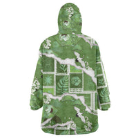 Hawaii Japanese Culture Sage Green Wearable Blanket Hoodie Spring Cranes Aloha Pattern LT01 - Polynesian Pride