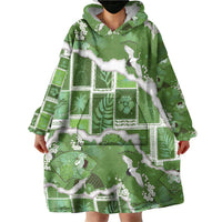Hawaii Japanese Culture Sage Green Wearable Blanket Hoodie Spring Cranes Aloha Pattern LT01 - Polynesian Pride