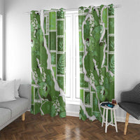 Hawaii Japanese Culture Sage Green Window Curtain Spring Cranes Aloha Pattern