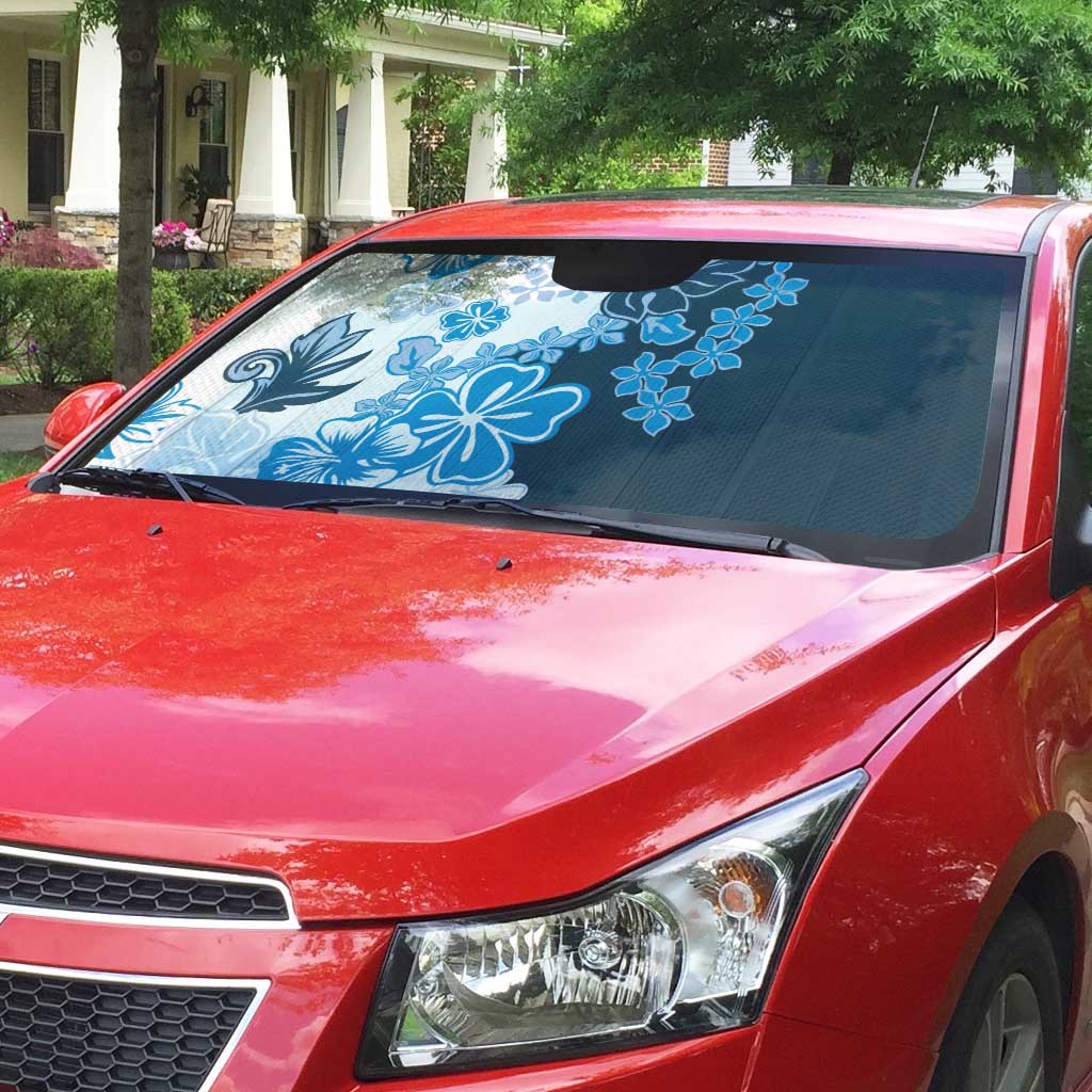 Blue Hibiscus Plumeria Floral Auto Sun Shade - Polynesian Pride