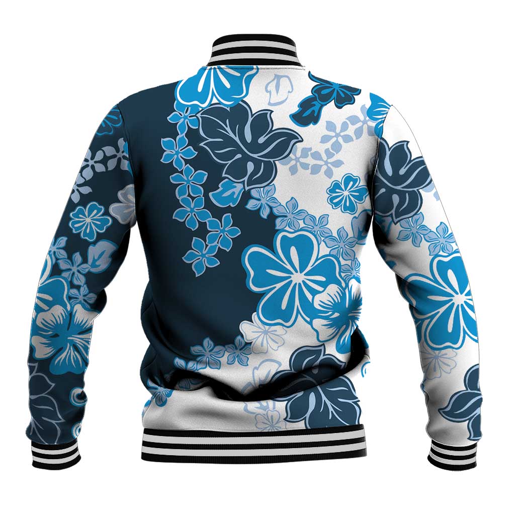 Blue Hibiscus Plumeria Floral Baseball Jacket - Polynesian Pride