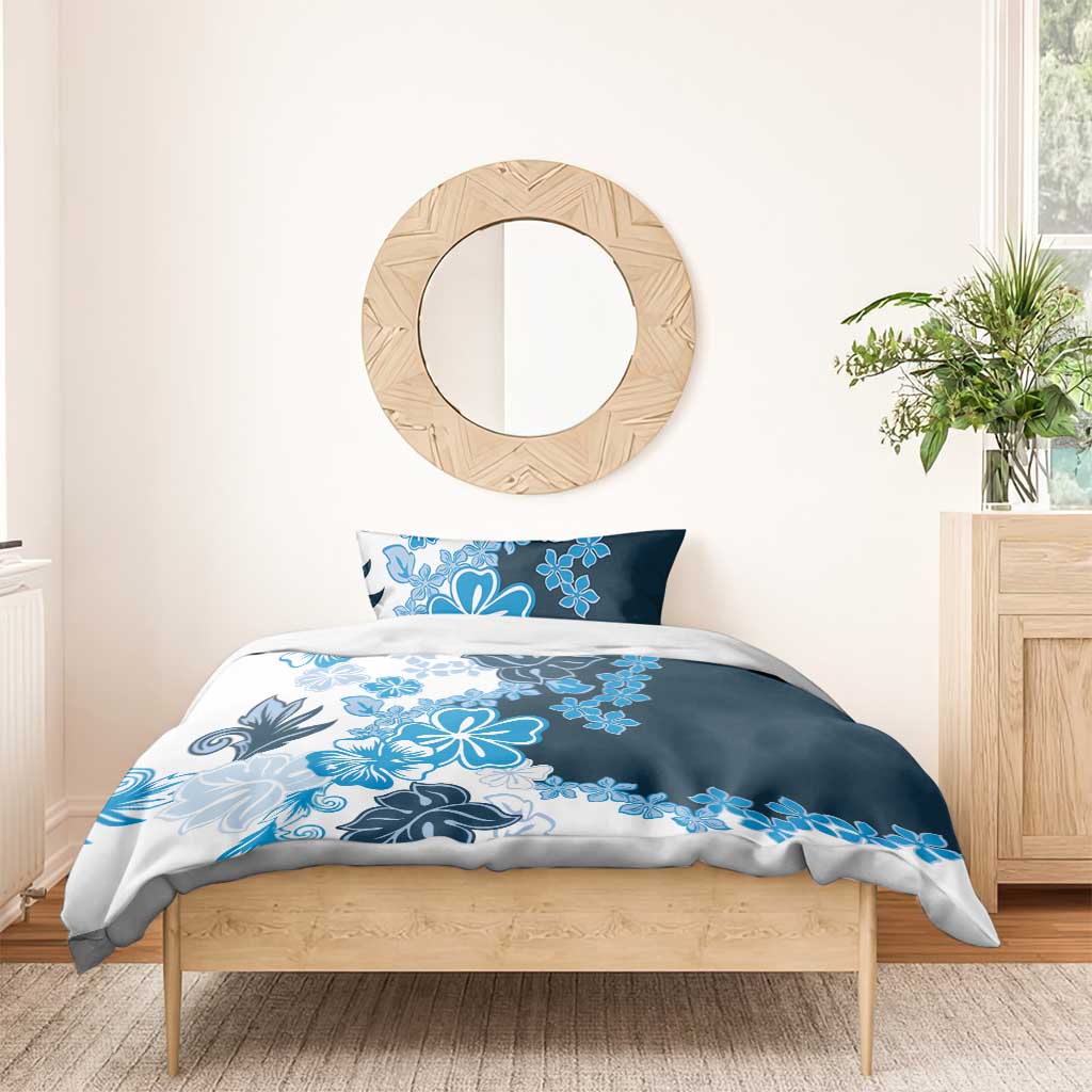 Blue Hibiscus Plumeria Floral Bedding Set - Polynesian Pride
