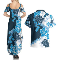 Blue Hibiscus Plumeria Floral Couples Matching Summer Maxi Dress and Hawaiian Shirt LT01 - Polynesian Pride