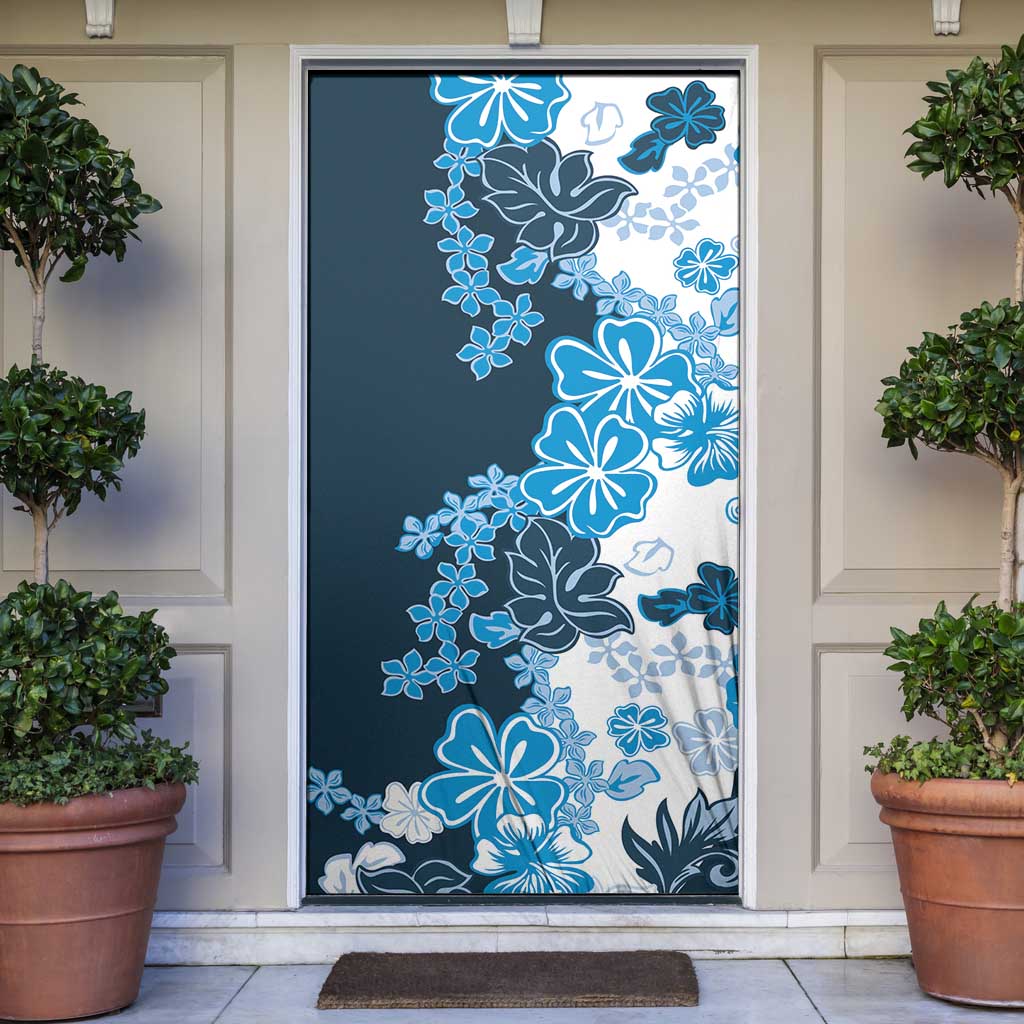 Blue Hibiscus Plumeria Floral Door Cover LT01 Blue - Polynesian Pride