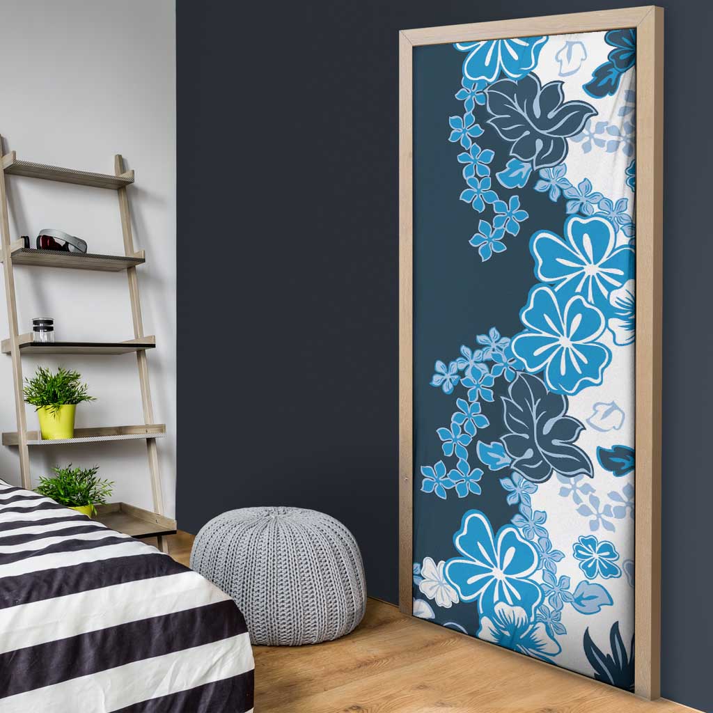 Blue Hibiscus Plumeria Floral Door Cover LT01 - Polynesian Pride