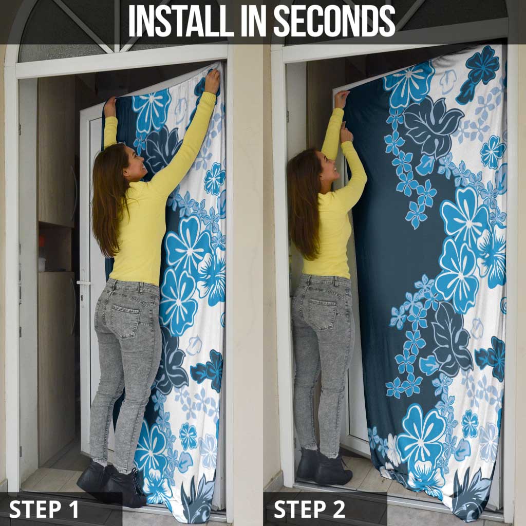 Blue Hibiscus Plumeria Floral Door Cover LT01 - Polynesian Pride