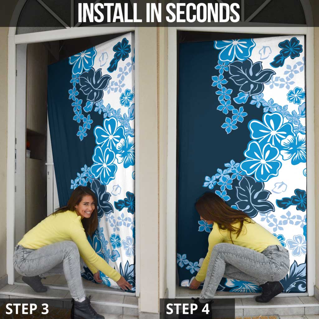 Blue Hibiscus Plumeria Floral Door Cover LT01 - Polynesian Pride