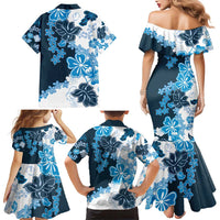 Blue Hibiscus Plumeria Floral Family Matching Mermaid Dress and Hawaiian Shirt LT01 - Polynesian Pride