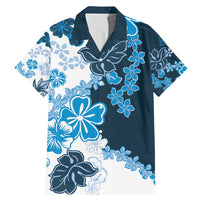 Blue Hibiscus Plumeria Floral Family Matching Mermaid Dress and Hawaiian Shirt LT01 Dad's Shirt - Short Sleeve Blue - Polynesian Pride