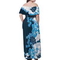 Blue Hibiscus Plumeria Floral Family Matching Off Shoulder Maxi Dress and Hawaiian Shirt LT01 - Polynesian Pride