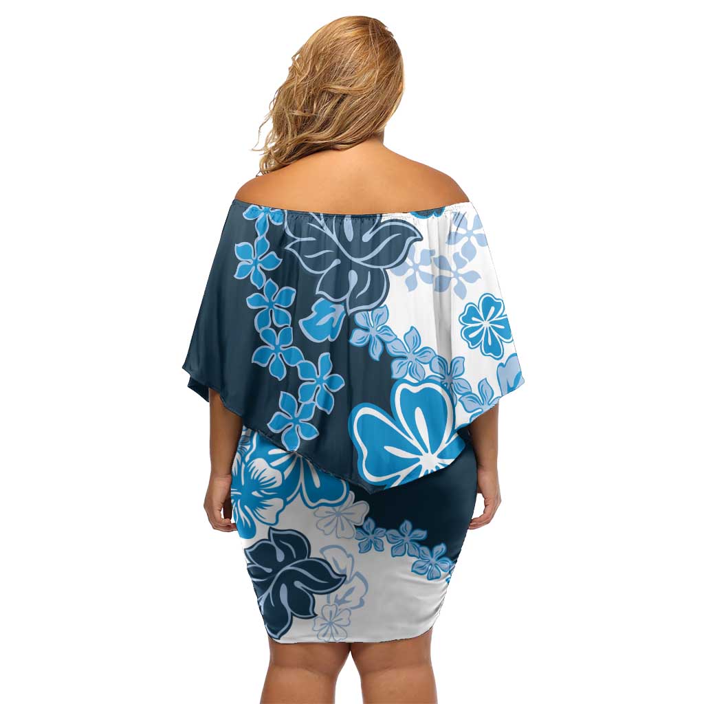 Blue Hibiscus Plumeria Floral Family Matching Off Shoulder Short Dress and Hawaiian Shirt LT01 - Polynesian Pride