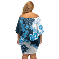 Blue Hibiscus Plumeria Floral Family Matching Off Shoulder Short Dress and Hawaiian Shirt LT01 - Polynesian Pride